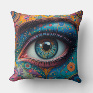Coussin Style Artistique Abstrait Surréaliste Fleur Bleu Y