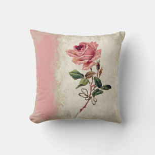Coussin Style baroque Dentelle Rose Vintage