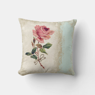 Coussin Style baroque Rose Vintage Aqua n Cream Lace