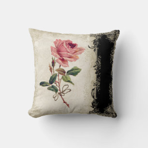 Coussin Style baroque Vintage Rose noir n crème dentelle