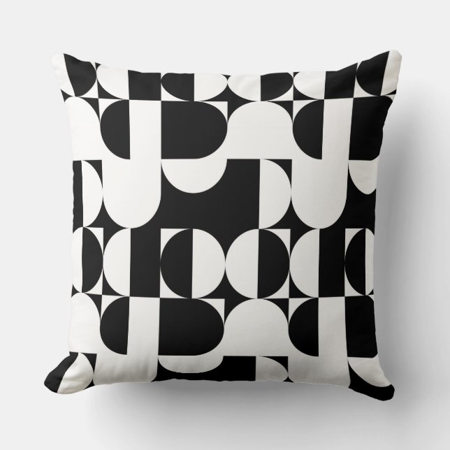 Coussin Style Bauhaus Noir Et Blanc Géométrique Rétro  (Recto)