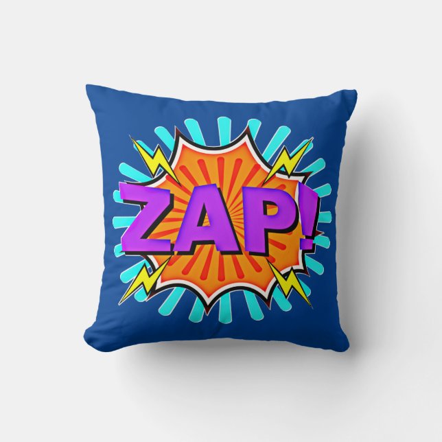 Coussin Style BD Pop Art Retro Bleu Orange Violet ZAP (Recto)