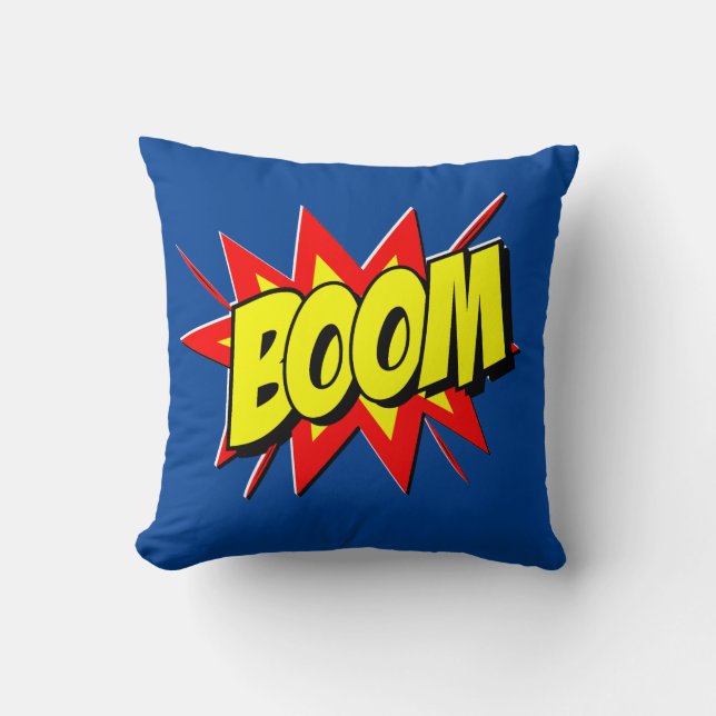 Coussin Style BD Pop Art Retro Jaune Rouge Bleu BOOM  (Recto)