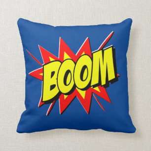 Coussin Style BD Pop Art Retro Jaune Rouge Bleu BOOM