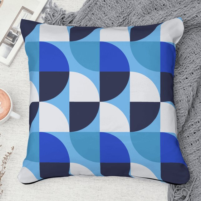 Coussin Style bleu moyen siècle moderne motif abstrait (Créateur téléchargé)