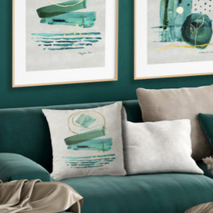 Coussin Style Boho Moderne Aquarelle Abstraite Vert n Or