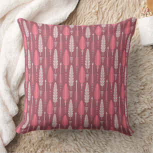 Coussin style boho rétro ethnique plume motif rose