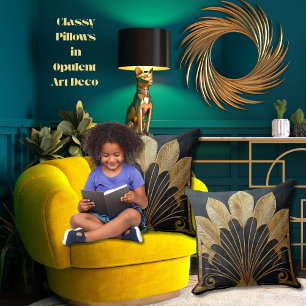 Coussin Style Bold Art Déco Or Noir 20 x 20 Coton