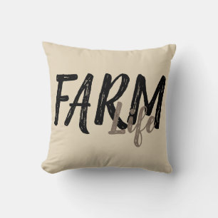 Coussin style champêtre naturel lettrage FARM LIFE