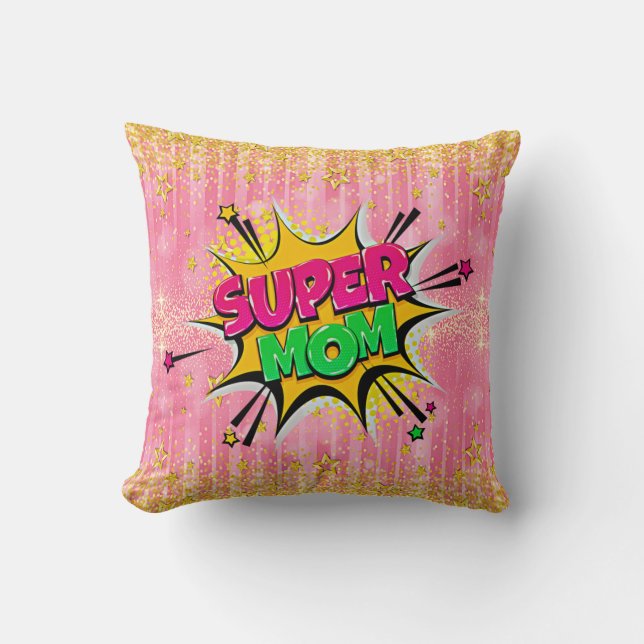 Coussin Style Comic Pop Art Retro Pink Super Maman Jeter P (Recto)