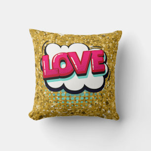 Coussin Style Comic Pop Art Retro Stars Pink Love Texte Th