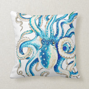 Coussin Style comique de poulpe bleu