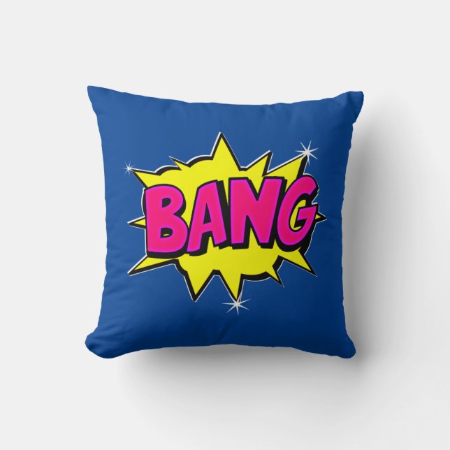 Coussin Style comique Pop Art rétro Jaune Rose Bleu BANG (Recto)