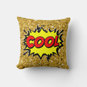 Coussin Style comique Pop Art rétro Jaune Rouge or COOL