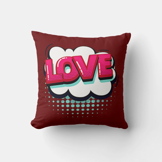 Coussin Style comique Pop Art Retro Pink Love Texte (Recto)