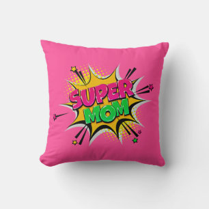 Coussin Style comique Pop Art Retro Pink Super Mom