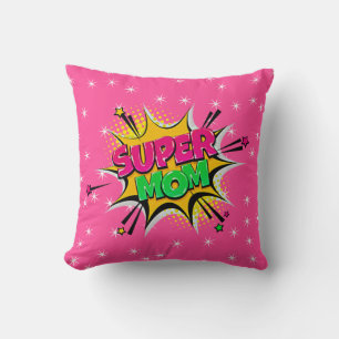 Coussin Style comique Pop Art Retro Stars Rose Super Maman