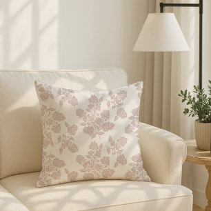 Coussin Style Cottage Moderne, floral rose poudré
