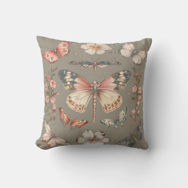 Coussin Style Cottagecore Papillons Moths (Recto)