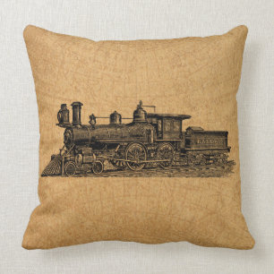 Coussin Style de carte et moteur à vapeur Vintage du trai