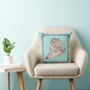 Coussin Style de Cowgirl Côtière Turquoise Coquillage