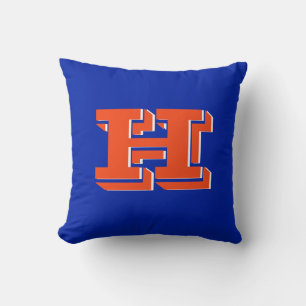 Coussin Style de monogramme de couleur collégiale bleu et