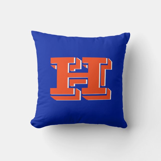 Coussin Style de monogramme de couleur collégiale bleu et  (Recto)