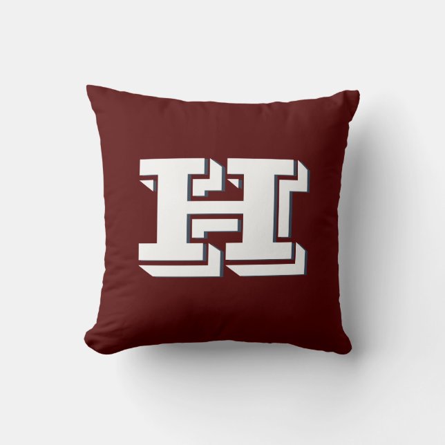 Coussin Style de monogramme de couleur collégiale bordeaux (Recto)