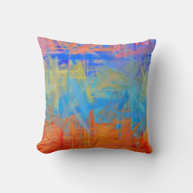 Coussin Style de peinture Abstrait orange et bleu 2 (Recto)