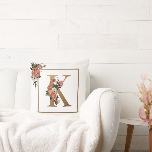 COUSSIN STYLE DE PRINTEMPS, ROSE & MONOGRAMME FLORAL BLANC (Canapé)