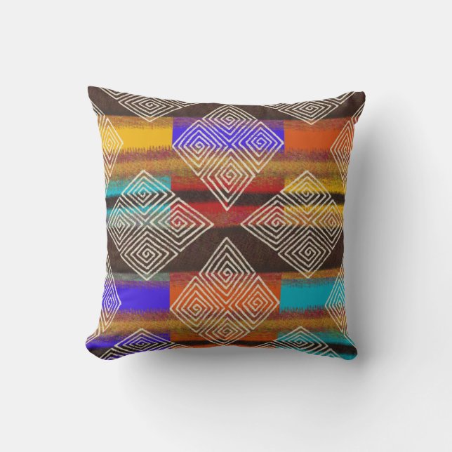 Coussin Style de tissu de boue africaine | Boho Earth (Recto)