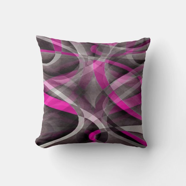 Coussin Style des années 80 Rose Fuchsia et Courbes Grises (Recto)