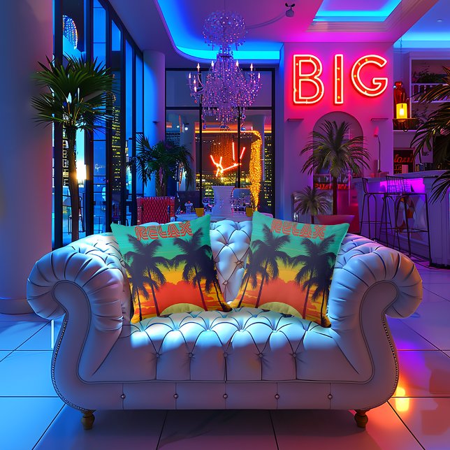 Coussin Style des années 80 Tropical Décoratif (Stylish "RELAX" 80s Retro Throw Pillows )