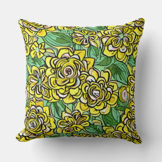 Coussin Style d'illustration jaune motif floral