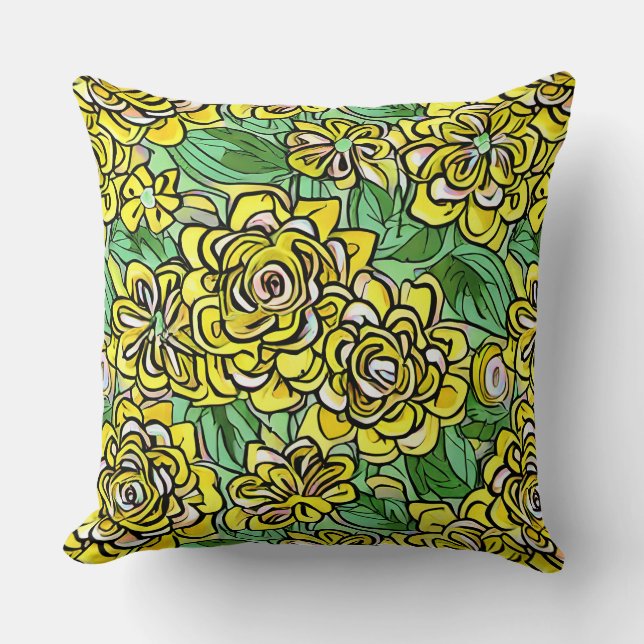 Coussin Style d'illustration jaune motif floral (Recto)