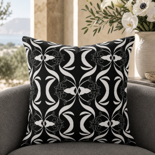 Coussin Style Élégant à Motif Floral Noir et Blanc