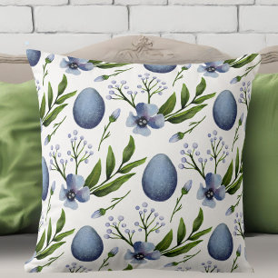 Coussin Style Farmhouse Bleu, Vert et Blanc Floral