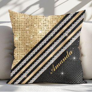Coussin Stylé faux cristal or et noir Personnalisé