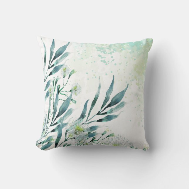 Coussin Style feuille d'eucalyptus aquarelle (Recto)