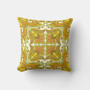 Coussin Style folklorique design floral en jaune