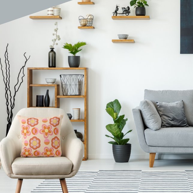 Coussin Style géométrique des années 1960 orange et rose d (Créateur téléchargé)