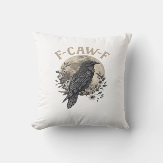 Coussin Style graphique drôle de corbeau disant F Caw F (Recto)