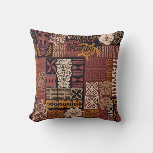 Coussin Style hawaïen motif tribal tissu patchwork (Recto)