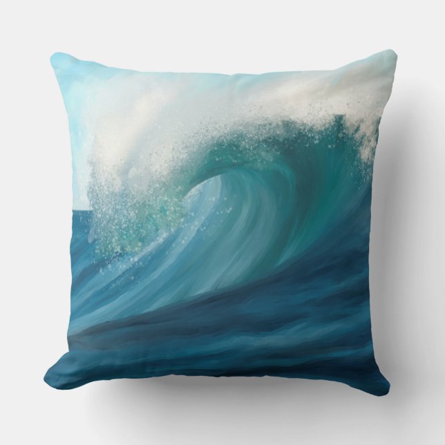 Coussin Style impressionniste vague turquoise (Recto)