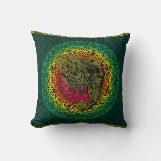 Coussin Style indien ethnique - mandala - éléphant tribal (Recto)