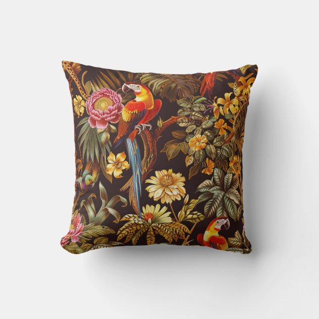 Coussin Style indien Fleur Exotique & Parrots Thème Jungle (Recto)
