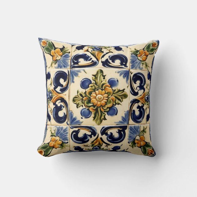 Coussin Style Italien, Majolica, Floral, Carrelage (Recto)