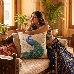 Coussin Style Madhubani Paon Art Populaire Pour Diwali