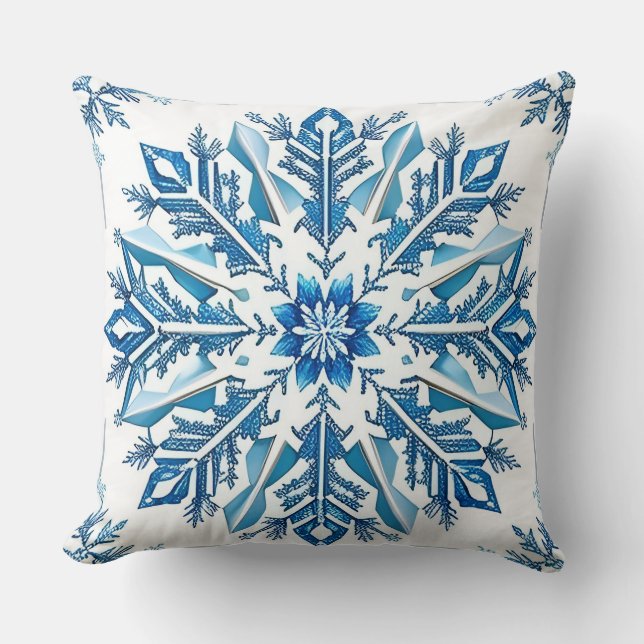 Coussin ❄️ Style maison cosy flocon de neige bleu pour l'h (Recto)