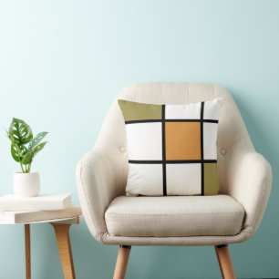 Coussin Style Mondrian Or Doré Olive